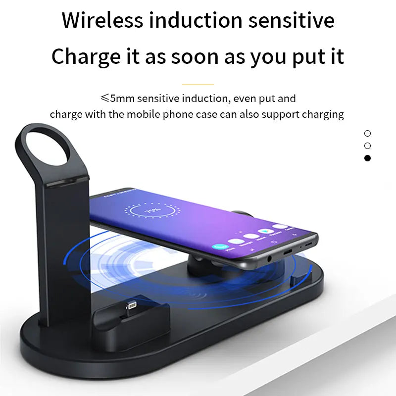 2025 Hot Selling Multifunctional Wireless Charger 6 in 1 Fast Charging Desktop Charger Station for Earbuds Phone Watch