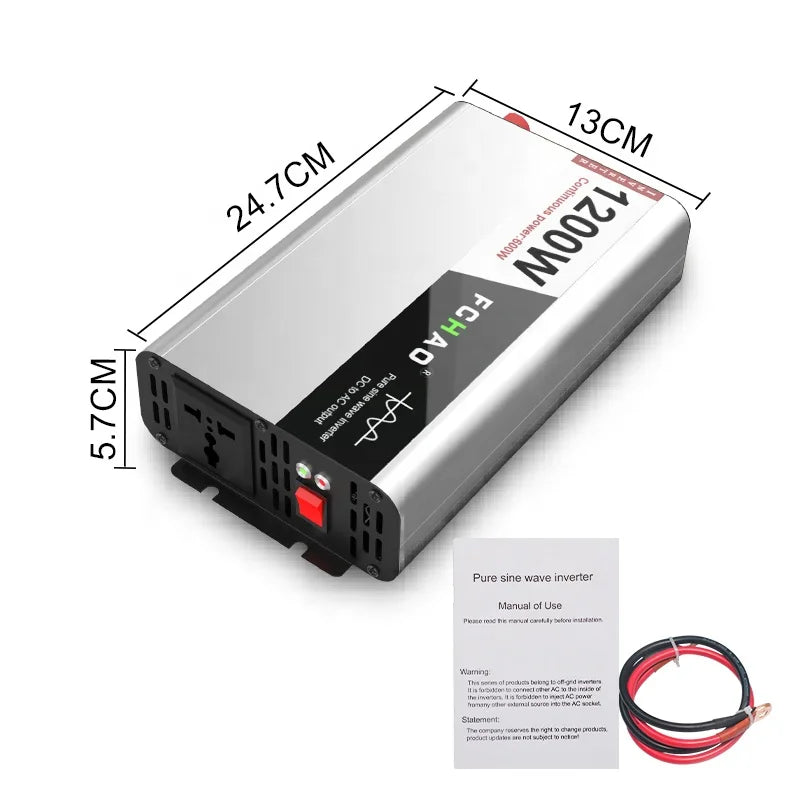 FCHAO 600W Car Inverter Pure Sine Wave Solar Inverter Off Grid Power Invertor 2000W 12V 24V to 220V 230V 240V for Home RV Car