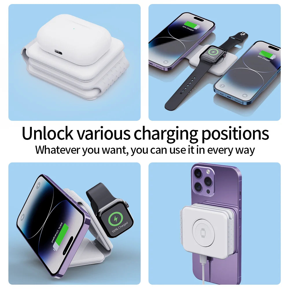 Three-in-One Digital Display Wireless Charging Station for Phone Earphone Watch 25A Output Current Desktop Fireproof Packaged