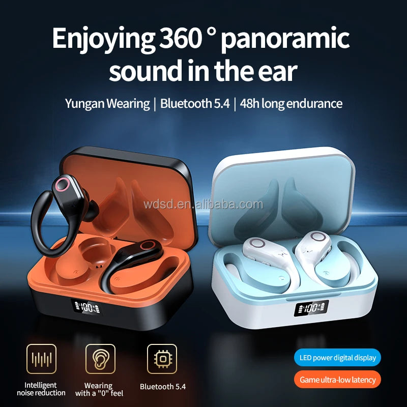 YW02 Wireless Sport Earbuds with Stereo Hifi Sound Waterproof Headphones EarHook Microphone for Bluetooth Earphones Blue JL