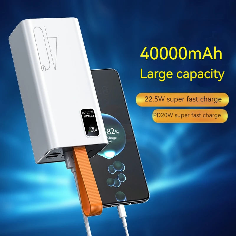 Portable Big Capacity 4USB Type-C Output 40000mah PowerBank LED Digital Display USB C PD 22.5W Fast Charging Power Bank 40000mAh
