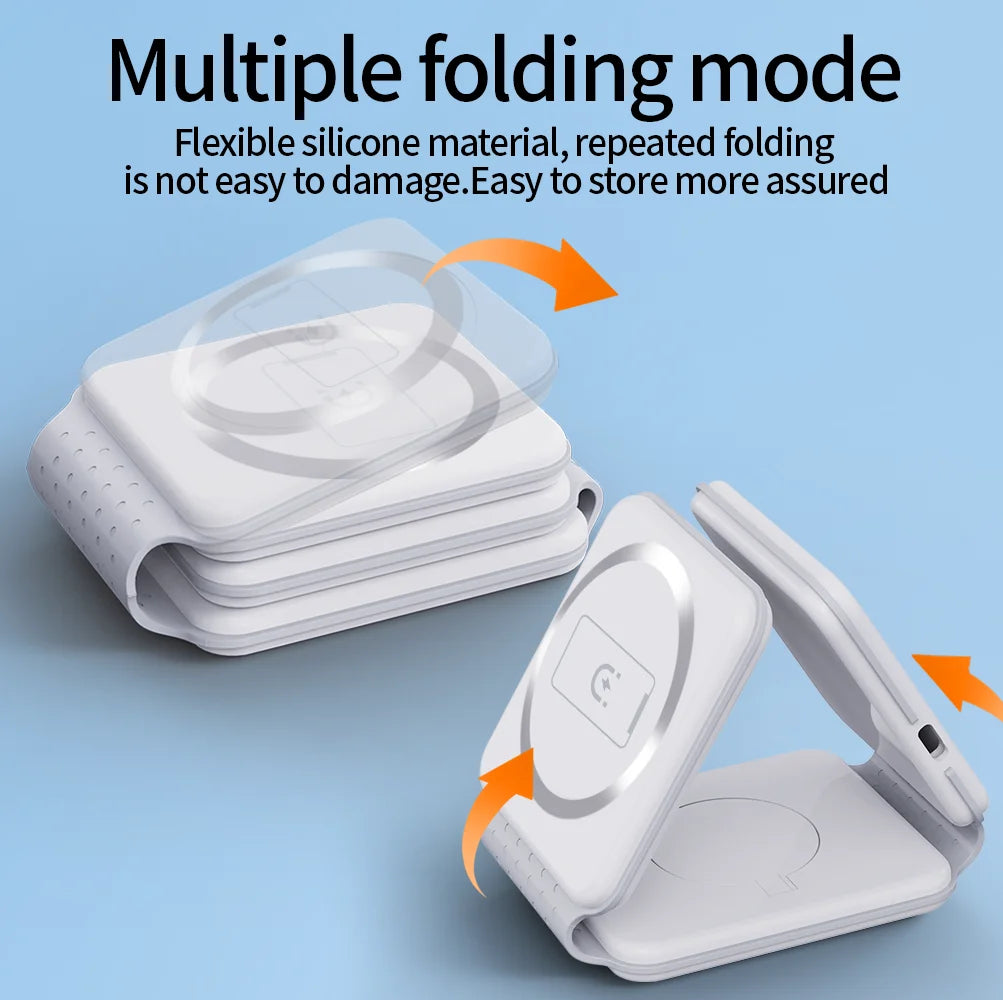 Three-in-One Digital Display Wireless Charging Station for Phone Earphone Watch 25A Output Current Desktop Fireproof Packaged
