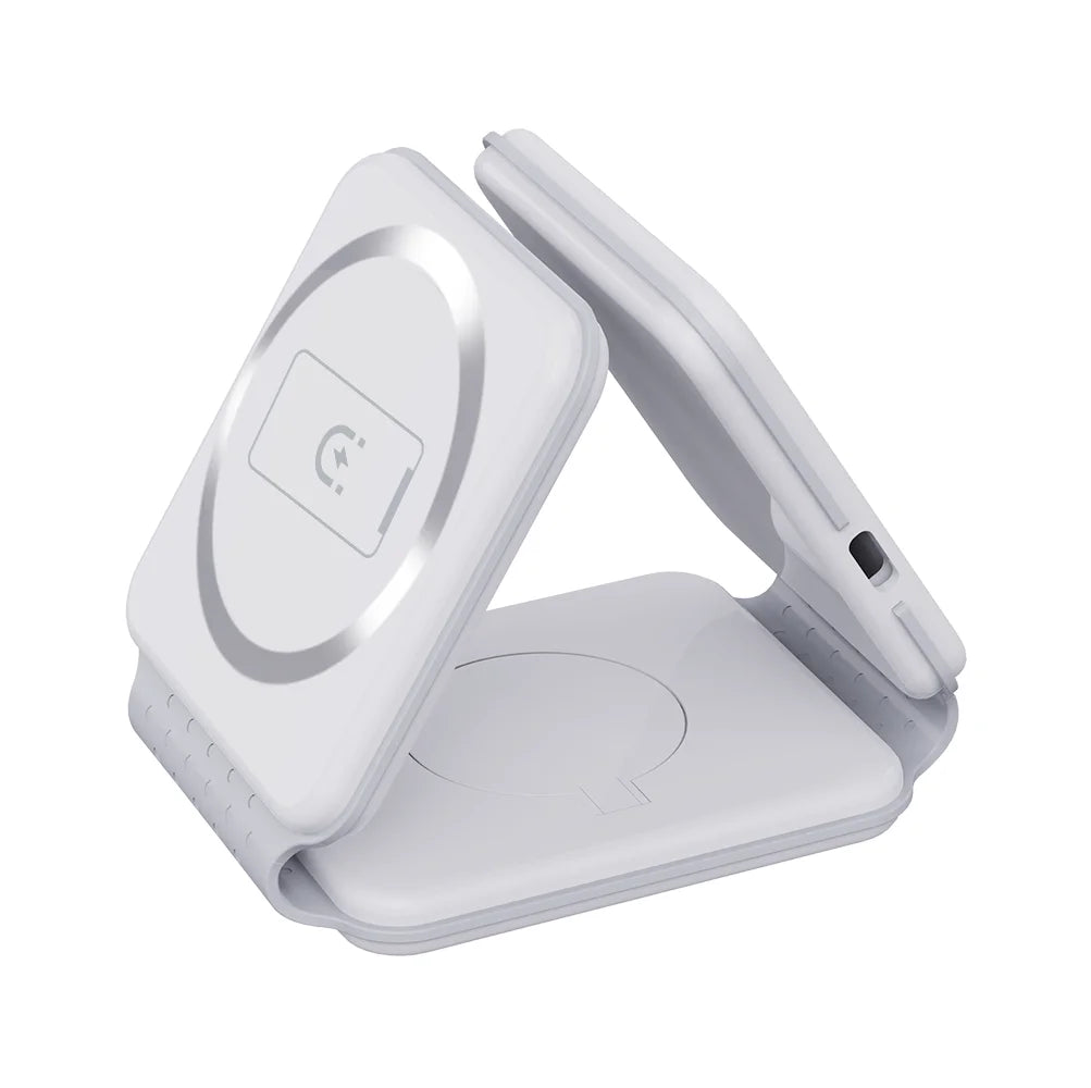Three-in-One Digital Display Wireless Charging Station for Phone Earphone Watch 25A Output Current Desktop Fireproof Packaged