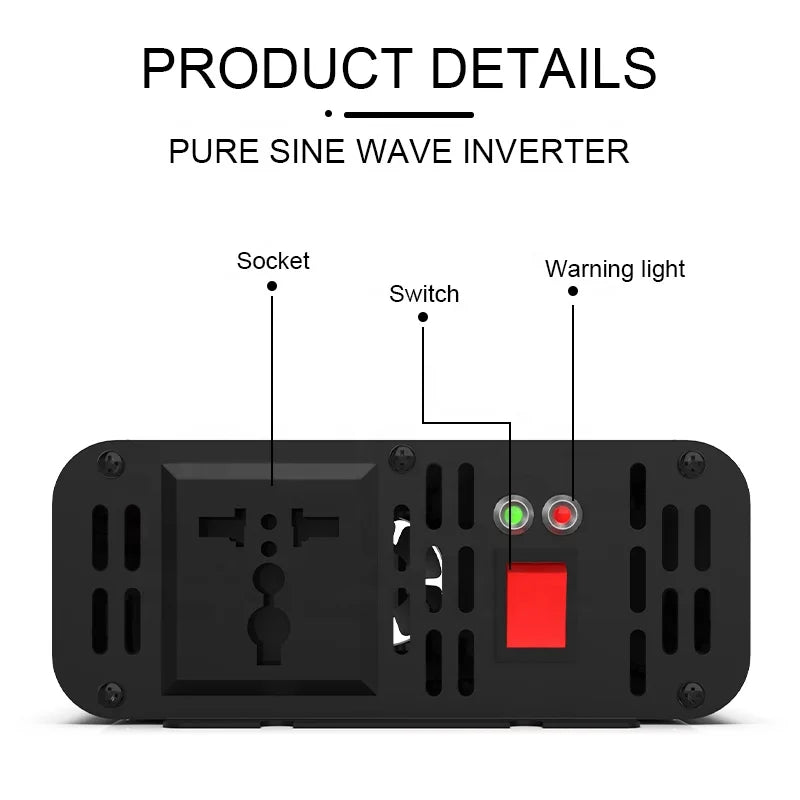 FCHAO 600W Car Inverter Pure Sine Wave Solar Inverter Off Grid Power Invertor 2000W 12V 24V to 220V 230V 240V for Home RV Car