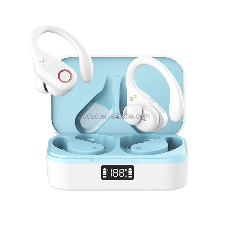 YW02 Wireless Sport Earbuds with Stereo Hifi Sound Waterproof Headphones EarHook Microphone for Bluetooth Earphones Blue JL