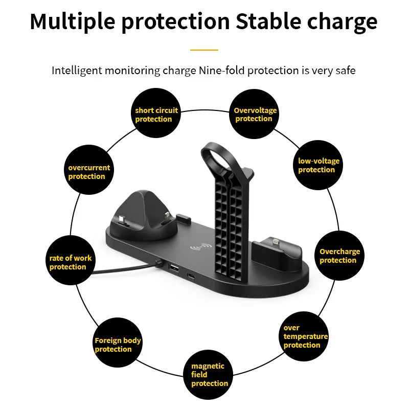 2025 Hot Selling Multifunctional Wireless Charger 6 in 1 Fast Charging Desktop Charger Station for Earbuds Phone Watch