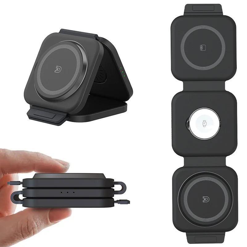 Three-in-One Digital Display Wireless Charging Station for Phone Earphone Watch 25A Output Current Desktop Fireproof Packaged
