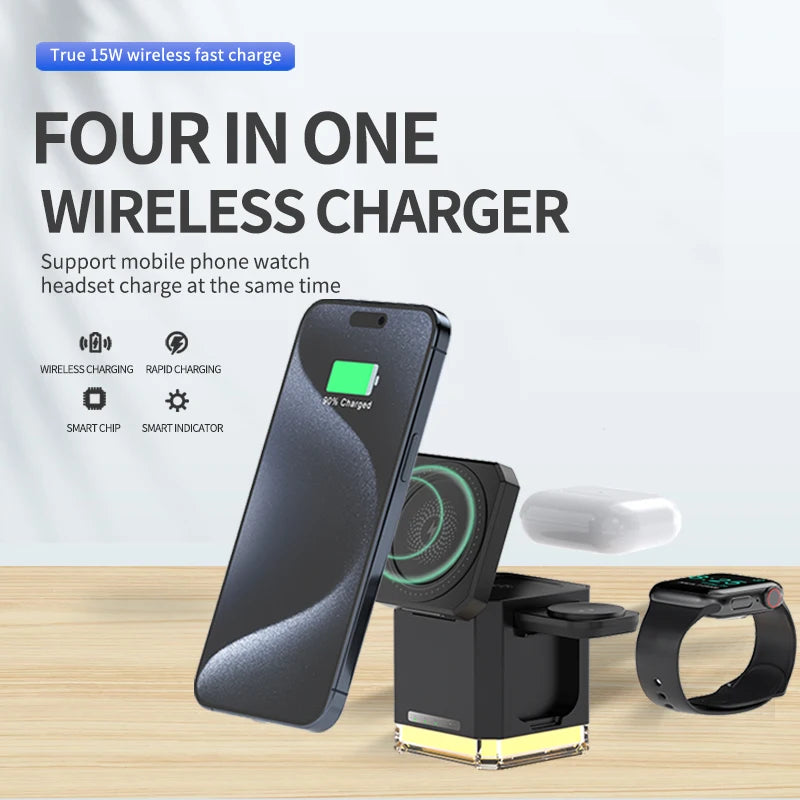 Corporate Gift Set Multifunctional Strong Magnetic 15W With Night Light Wireless Charger 3 in 1 for iphone 16 15 14 Custom Logo