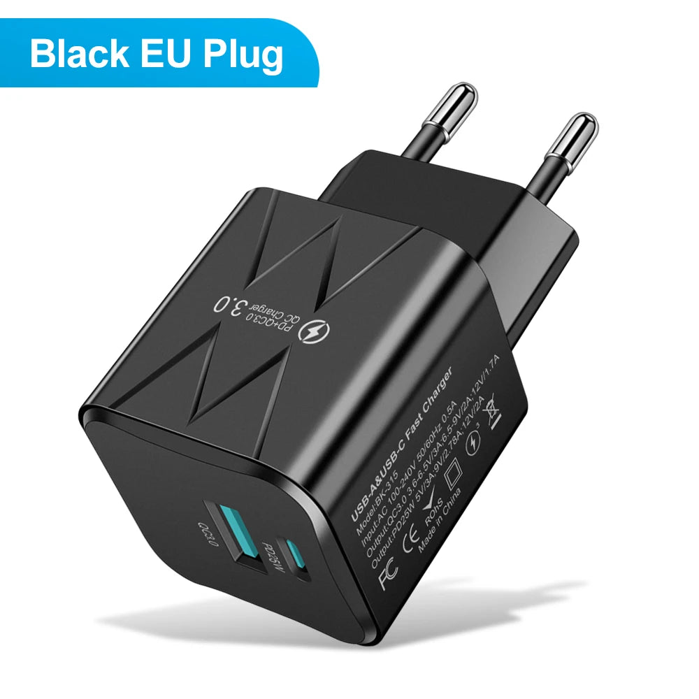PD 25W USB C Fast Charger for iPhone 15 Pro Max Xiaomi 14 Oneplus KR EU US Mini 2 Ports Travel Plug Phone Fast Charging Adapter