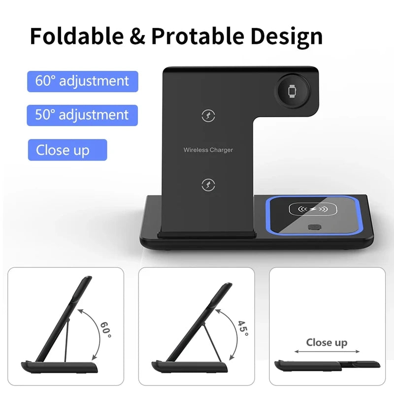 Xiaomi MIJIA 3 in 1 Wireless Charger Stand Pad Foldable Fast Charging Station Dock For iPhone 16 15 14 13 12 11 X iwatch Airpods