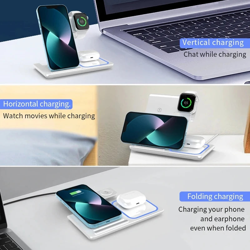 Xiaomi MIJIA 3 in 1 Wireless Charger Stand Pad Foldable Fast Charging Station Dock For iPhone 16 15 14 13 12 11 X iwatch Airpods