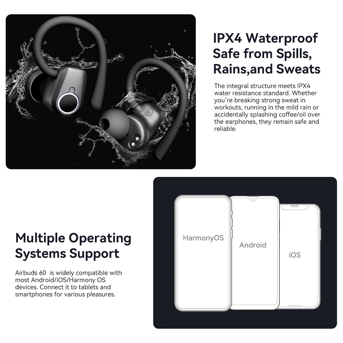 Blackview Bluetooth 5.3 Wireless Earbuds with Mic IPX7 Waterproof 200H Earphones with Hooks for Sports Running Workout Gym