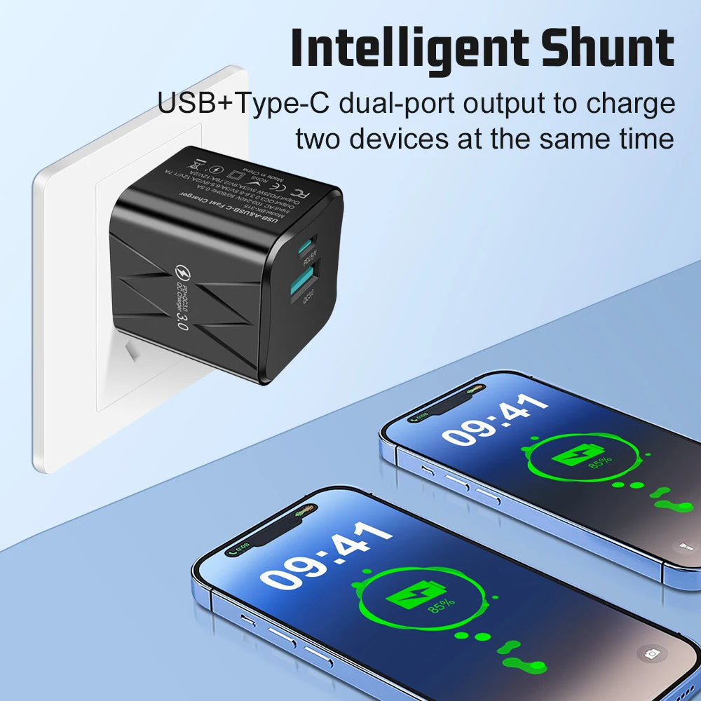 PD 25W USB C Fast Charger for iPhone 15 Pro Max Xiaomi 14 Oneplus KR EU US Mini 2 Ports Travel Plug Phone Fast Charging Adapter