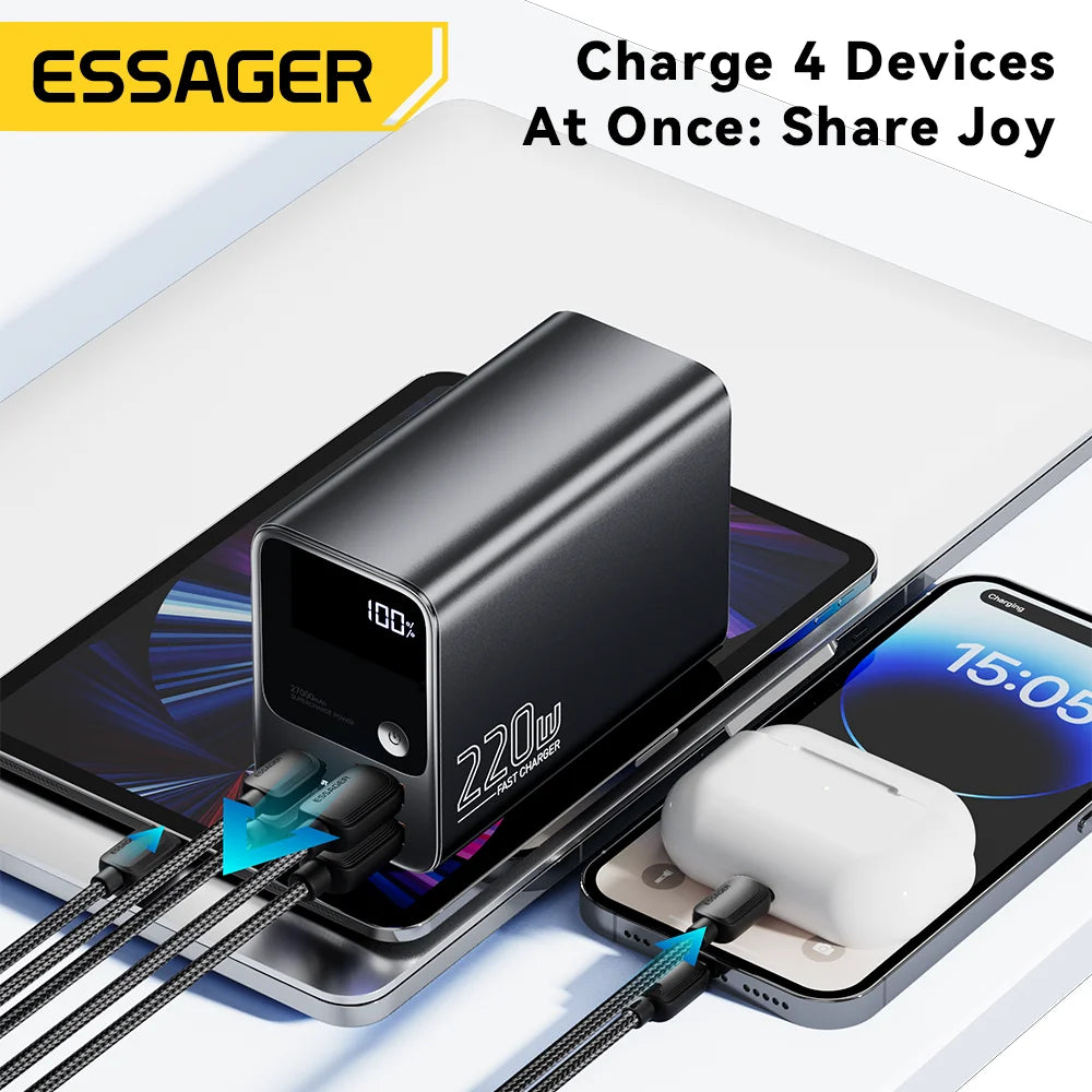 Essager 100W Power Bank 27000mAh PD Fast Charging Portable PowerBank for Laptop Xiaomi Macbook Pro Fast Charge External Battery