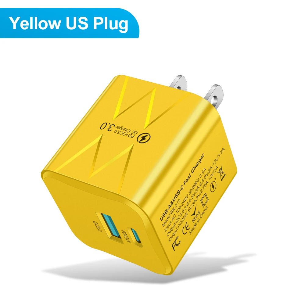 PD 25W USB C Fast Charger for iPhone 15 Pro Max Xiaomi 14 Oneplus KR EU US Mini 2 Ports Travel Plug Phone Fast Charging Adapter