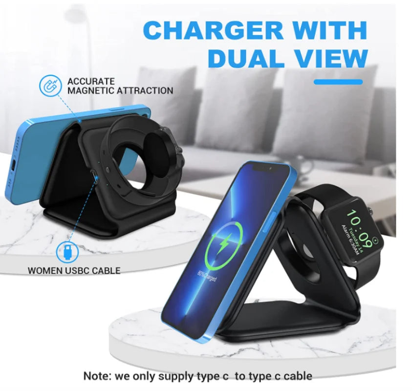 3 in 1 Wireless Charger Magnetic Foldable Charging Station Travel Charger for Charger Power Adapter Caricatore Senza Fili