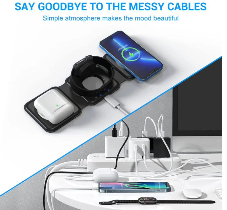 3 in 1 Wireless Charger Magnetic Foldable Charging Station Travel Charger for Charger Power Adapter Caricatore Senza Fili