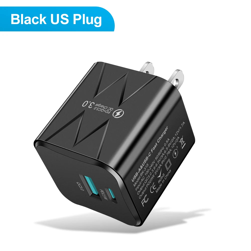 PD 25W USB C Fast Charger for iPhone 15 Pro Max Xiaomi 14 Oneplus KR EU US Mini 2 Ports Travel Plug Phone Fast Charging Adapter