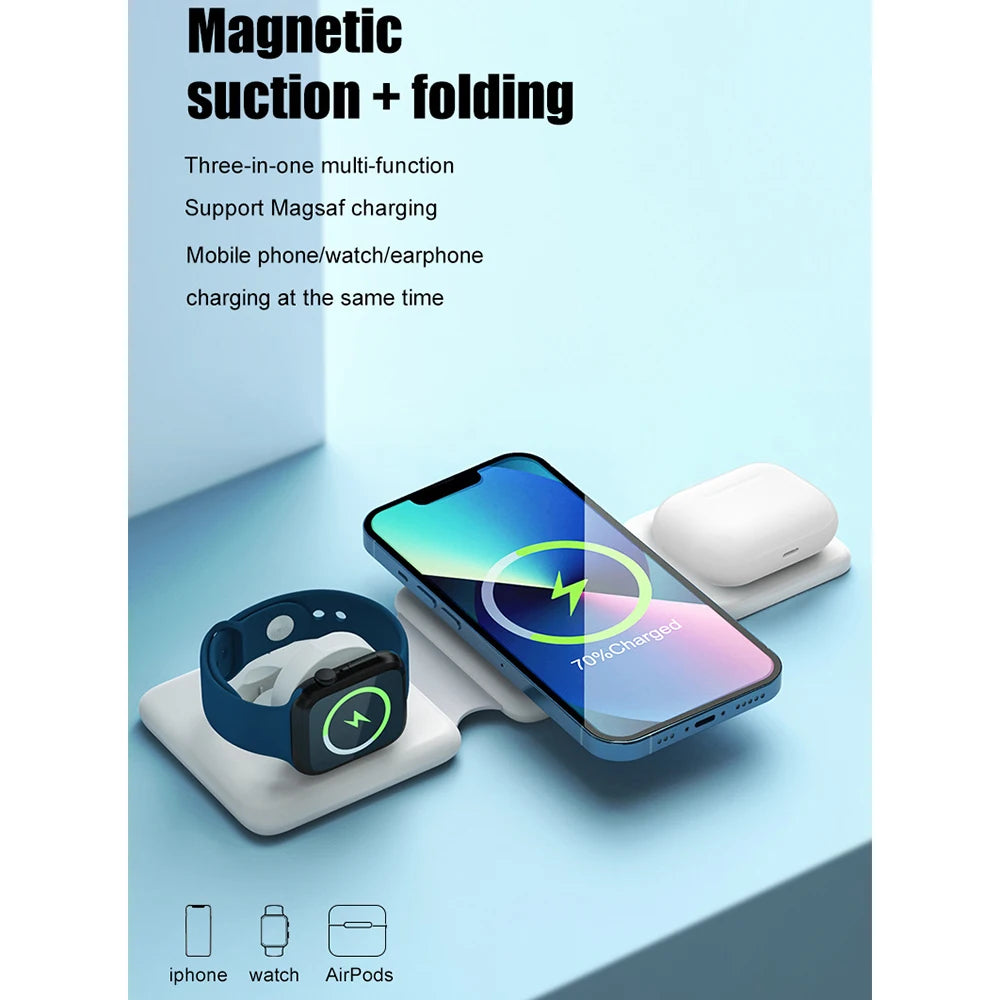 40W 3in1 Magnetic Wireless Charger Pad Stand for iPhone15 14 13 12 Pro Max Airpods iWatch 8 Fast Wireless Charging Dock Station