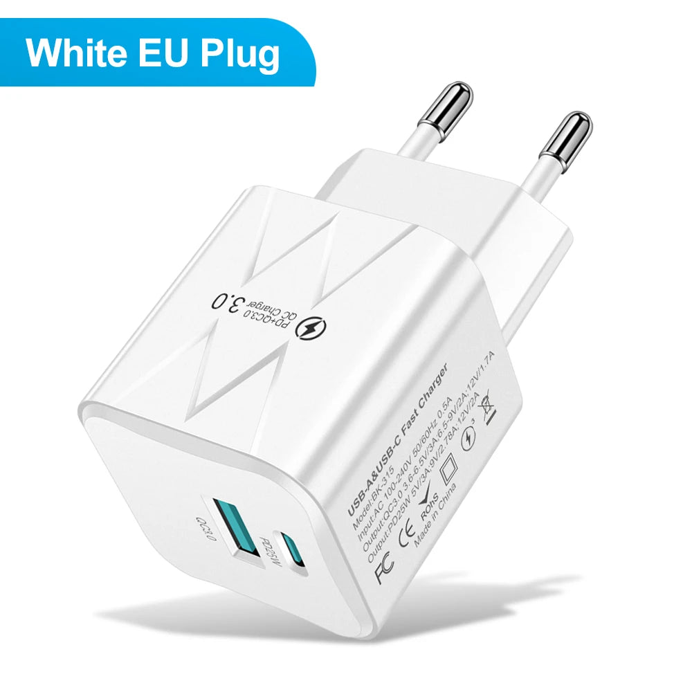 PD 25W USB C Fast Charger for iPhone 15 Pro Max Xiaomi 14 Oneplus KR EU US Mini 2 Ports Travel Plug Phone Fast Charging Adapter