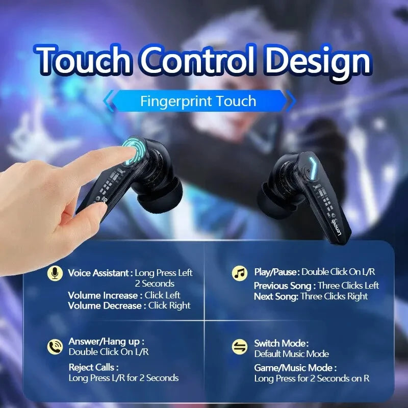 Lenovo GM2Pro Wireless Bluetooth Headset LED Light Waterproof Noise Cancelling Earbuds Wireless Headphones Bluetooth Earphones