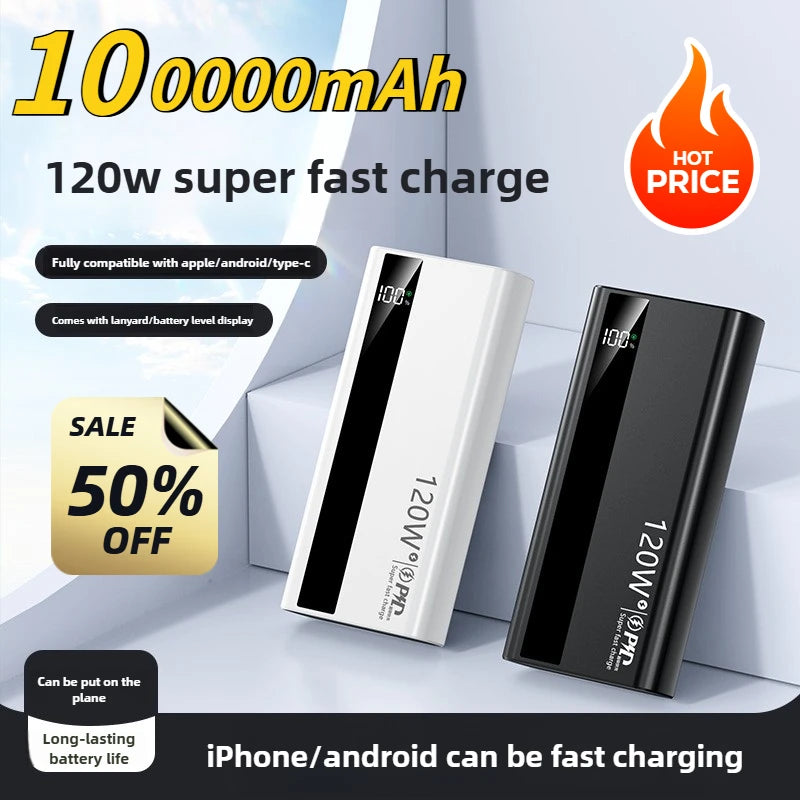 Ultra-thin 120W Super Fast Charging 20000mAh Power Bank with Digital Display Mobile Power Supply Suitable for IPhone Xiaomi