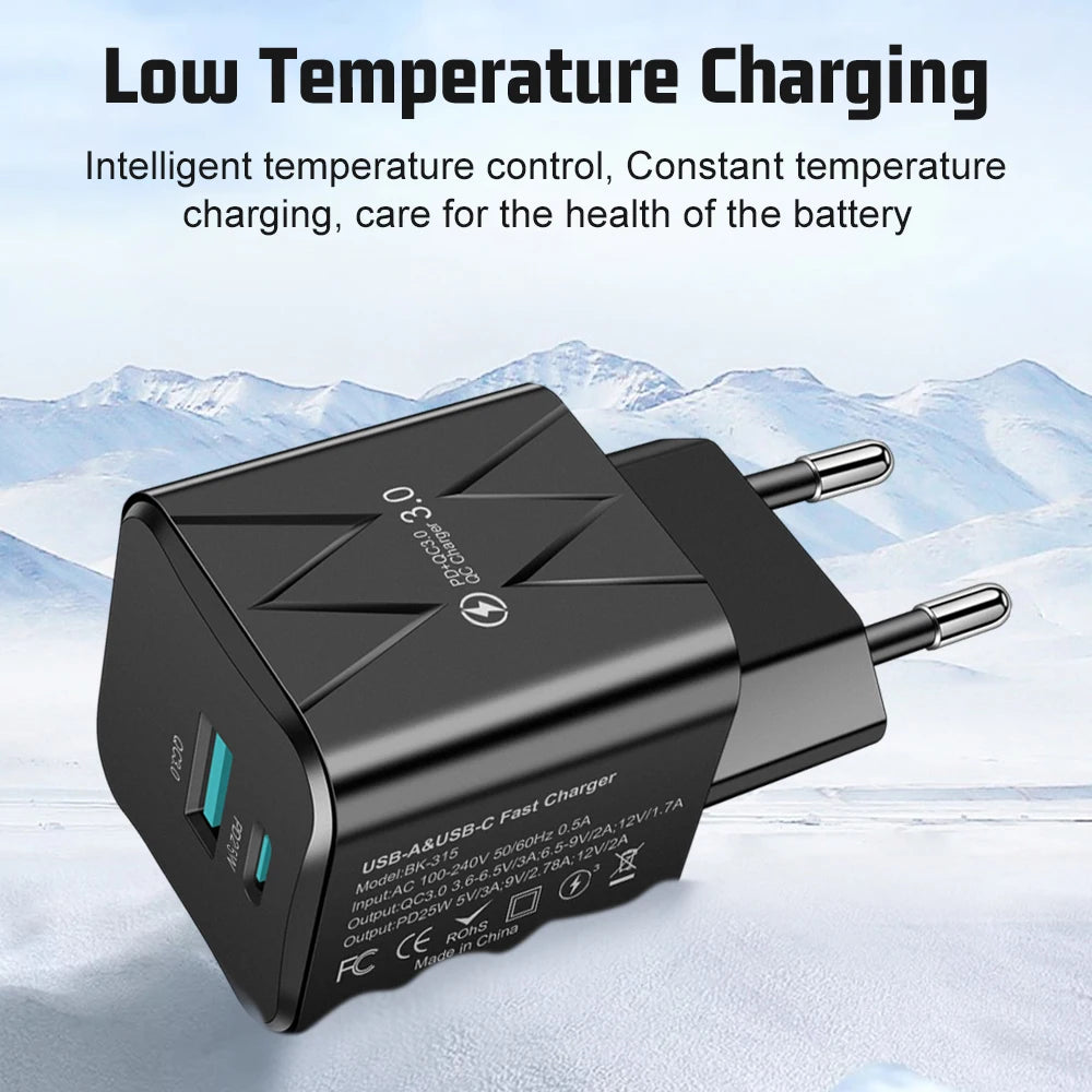 PD 25W USB C Fast Charger for iPhone 15 Pro Max Xiaomi 14 Oneplus KR EU US Mini 2 Ports Travel Plug Phone Fast Charging Adapter