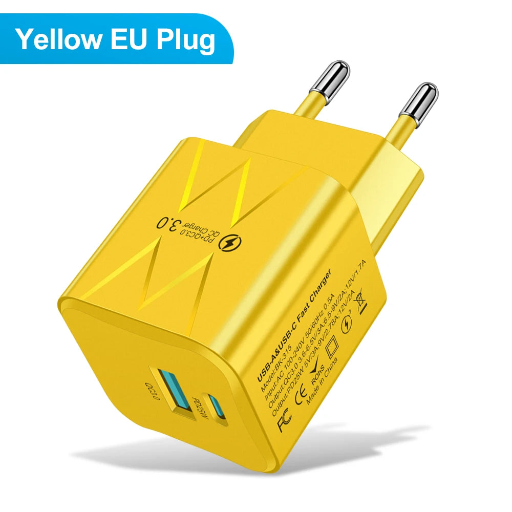 PD 25W USB C Fast Charger for iPhone 15 Pro Max Xiaomi 14 Oneplus KR EU US Mini 2 Ports Travel Plug Phone Fast Charging Adapter