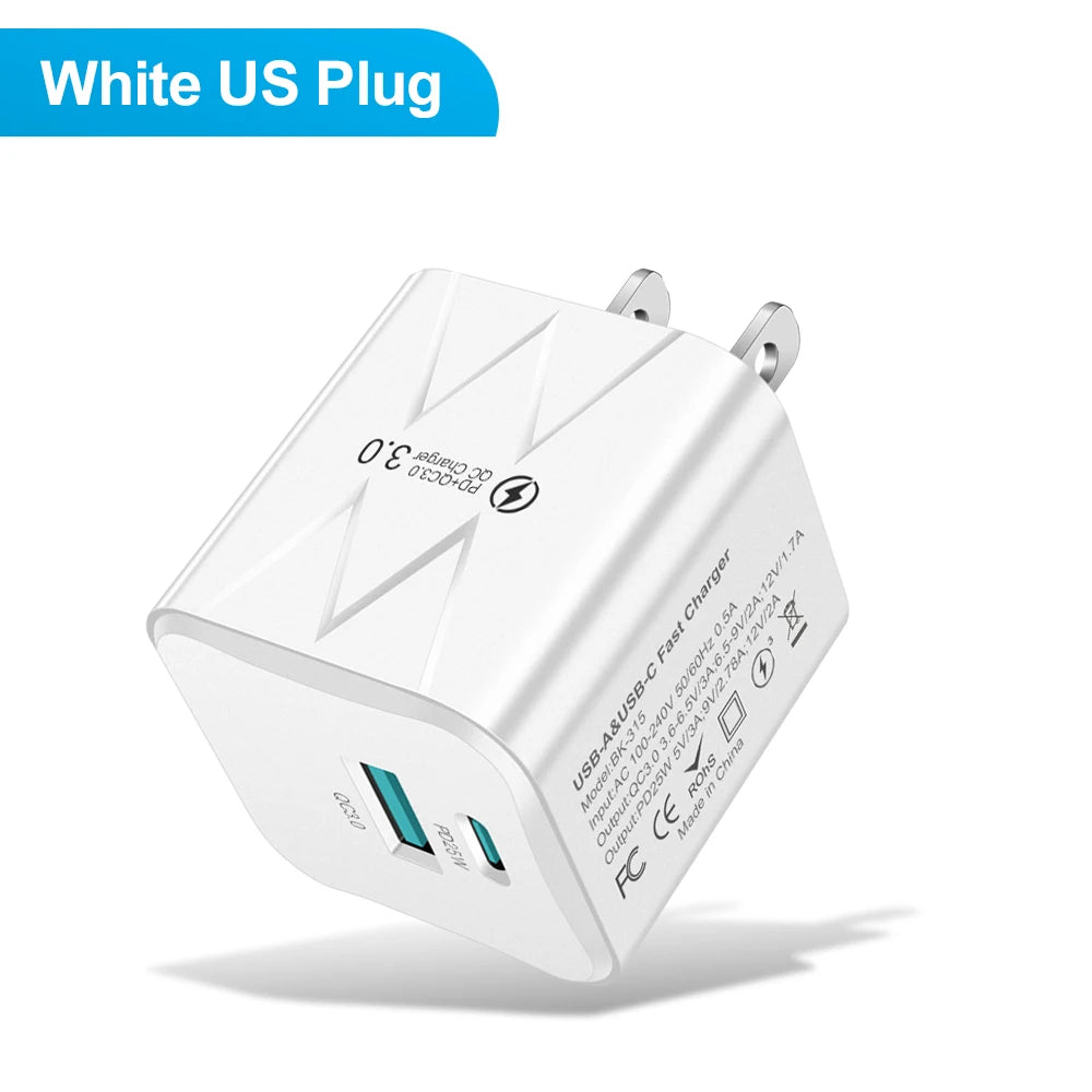 PD 25W USB C Fast Charger for iPhone 15 Pro Max Xiaomi 14 Oneplus KR EU US Mini 2 Ports Travel Plug Phone Fast Charging Adapter