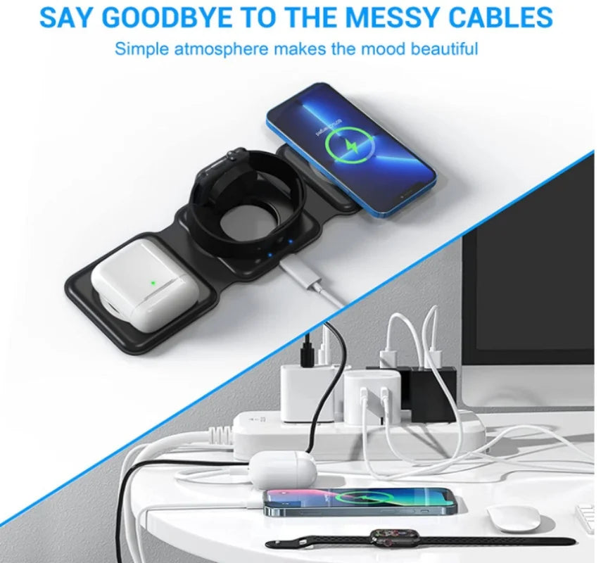 3 in 1 Wireless Charger Magnetic Foldable Charging Station Travel Charger for Charger Power Adapter Caricatore Senza Fili