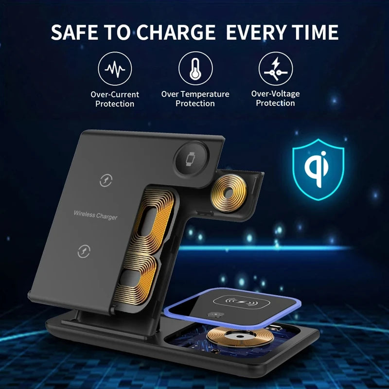 Xiaomi MIJIA 3 in 1 Wireless Charger Stand Pad Foldable Fast Charging Station Dock For iPhone 16 15 14 13 12 11 X iwatch Airpods