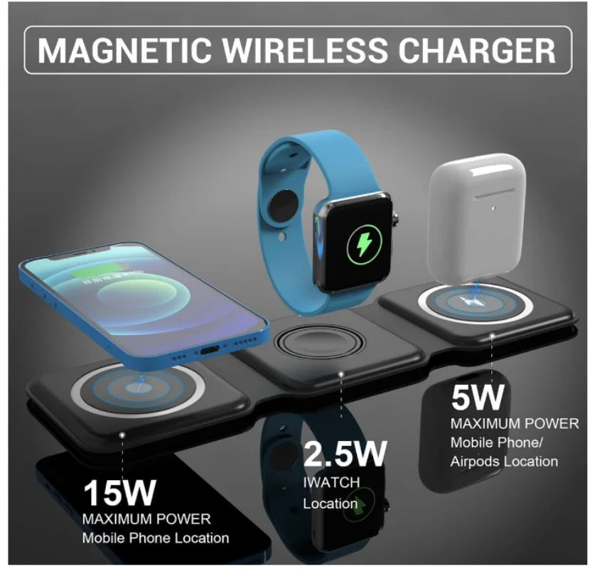 3 in 1 Wireless Charger Magnetic Foldable Charging Station Travel Charger for Charger Power Adapter Caricatore Senza Fili