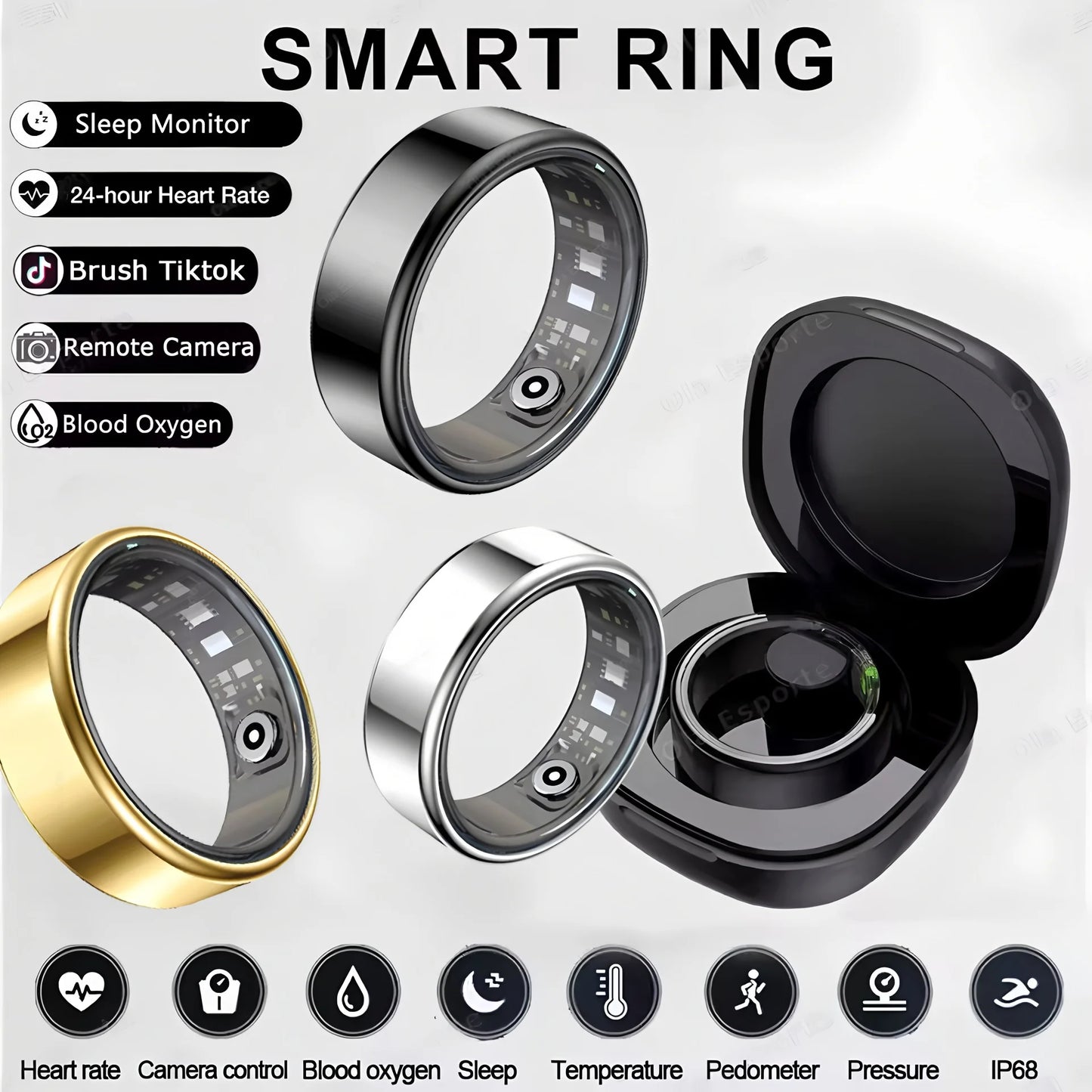 Smart Wellness Ring – Track Sleep, Heart & Sports in Style, IP68 Waterproof