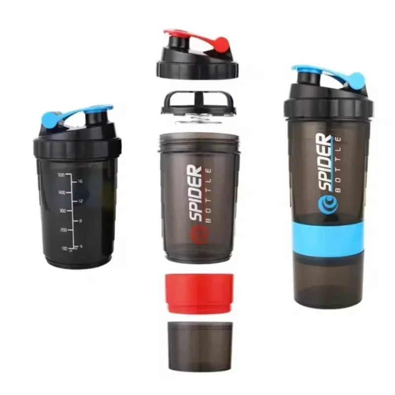 3 Layer Shaker Bottle Protein Mixing Shake Cup Sports Fitness Water Cup 550ml Scaled Plastic Water Bottles with Medicine Box