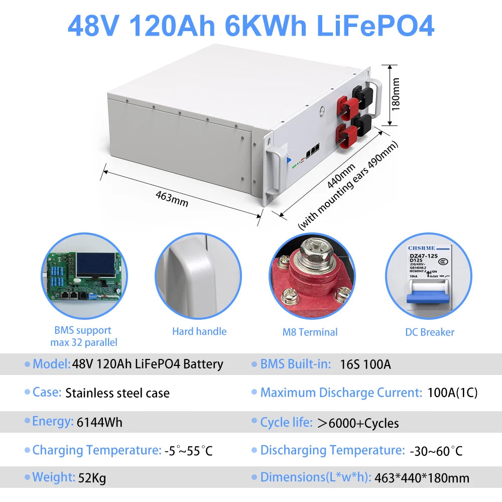LiFePO4 48V 150Ah 7.6KW Lithium Battery Bluetooth 51.2V 100Ah 200Ah 6000+Cycles In Parallel CAN/RS485 EU No Tax- Fast delivery