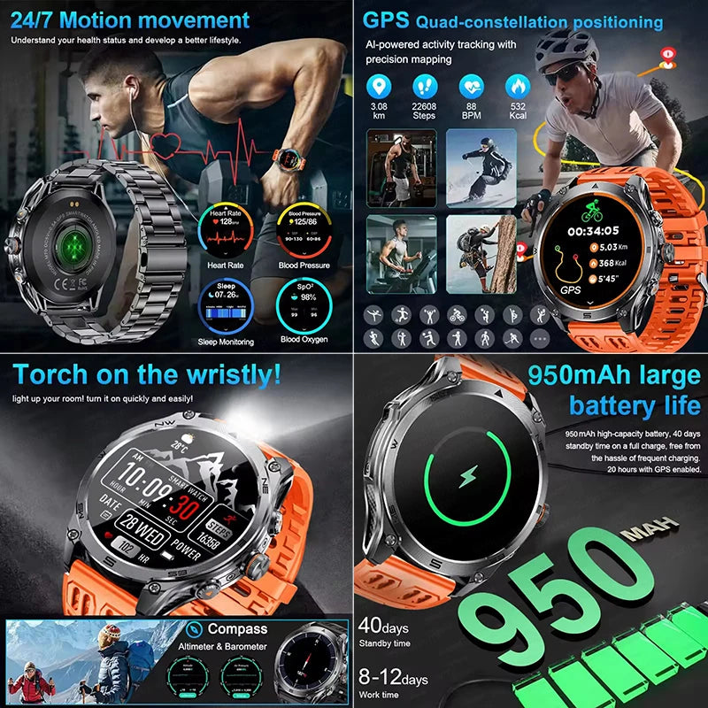 New For Xiaomi Military Smart Watch Men 10ATM Waterproof Outdoor Sport Fitness Tracker Health Monitor Bluetooth Call Smart Watch