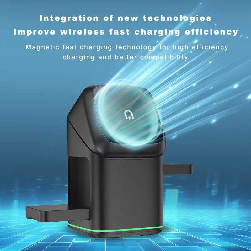 3 in 1 Charging Station iPhone Mag-Safe Charger, Rotating Wireless Charger Stand for iPhone 12~16 Series,iWatch, AirPods