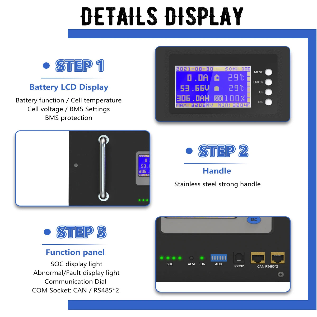 48V 300Ah 15KW LiFePO4 Battery 51.2V 100Ah 150Ah 200Ah 5KW Parallel Bluetooth CAN RS485 BMS >6000 Cycles For Solar- From EU