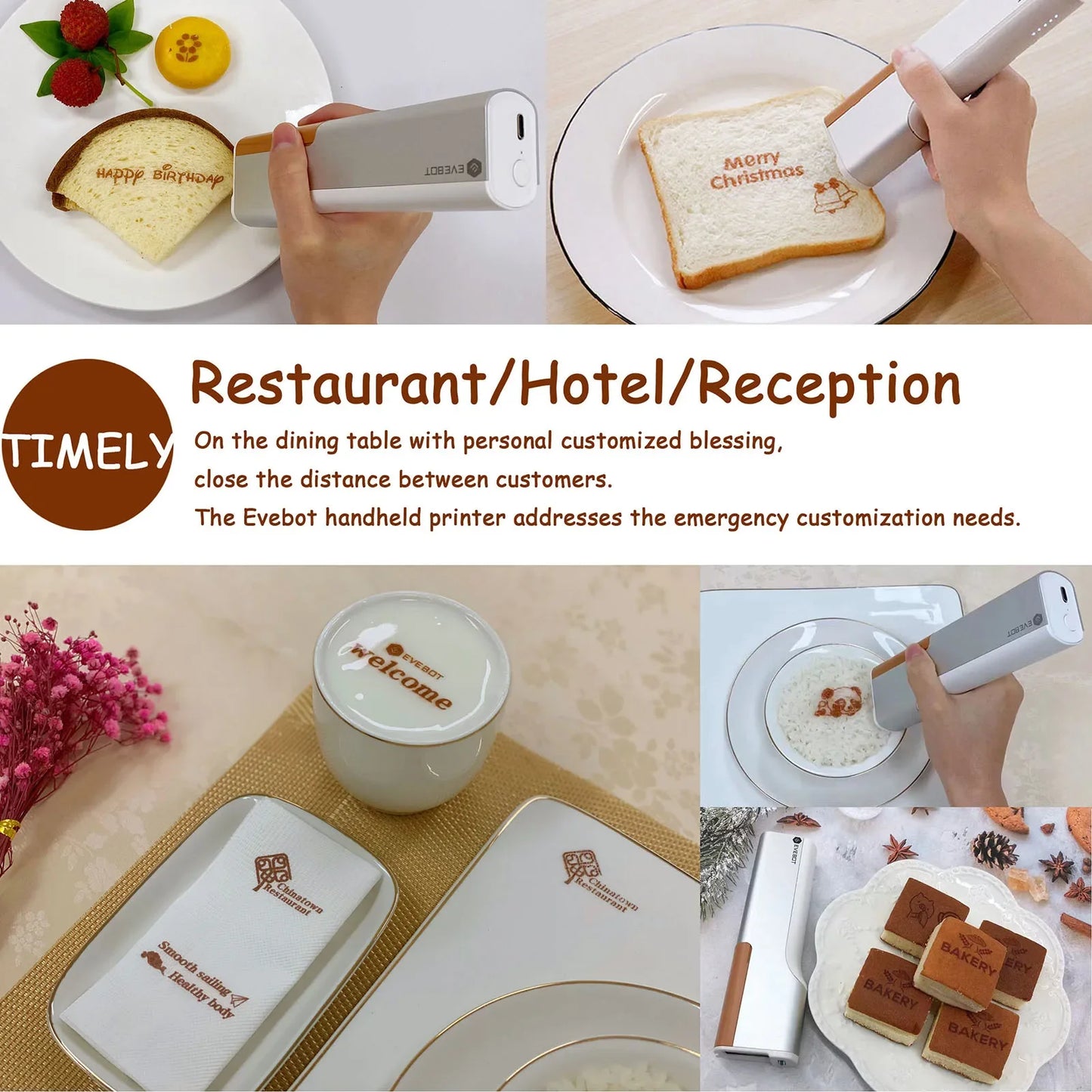 EVEBOT Printpen Food-Specific Handheld Printing on Bread Coffee Milk Tea Biscuit Pattern Logo Smart Portable Mini Small Printer