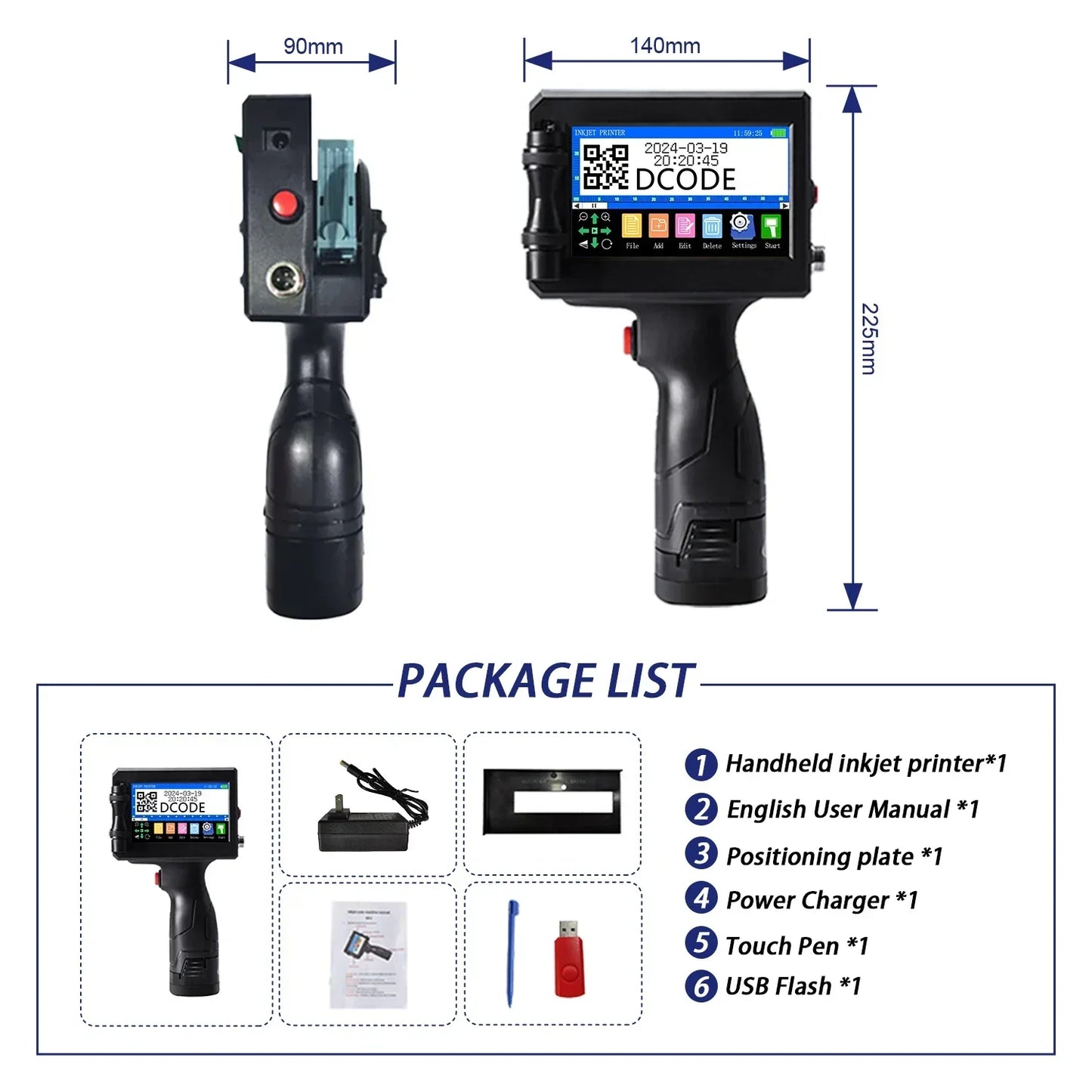DCODE 1750PLUS 12.7/25.4mm Portable Handheld Inkjet Printer Text QR Barcode Label Printer Batch Number Logo Date Coding Machine