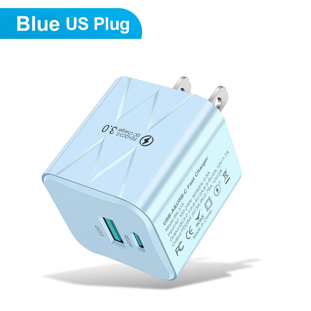 PD 25W USB C Fast Charger for iPhone 15 Pro Max Xiaomi 14 Oneplus KR EU US Mini 2 Ports Travel Plug Phone Fast Charging Adapter