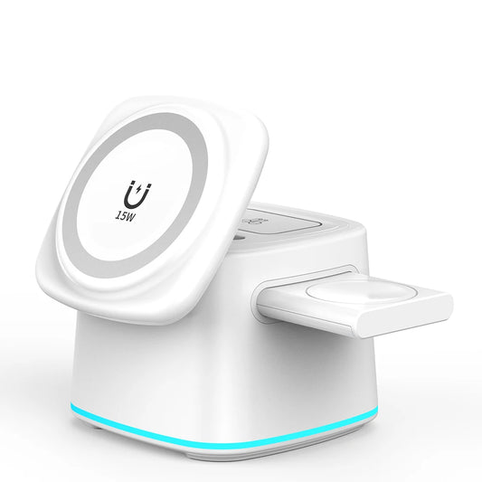 2025 Magnetic Mini Cube Wireless Charging Dock New Trending Products 3 in 1 15W Fast Wireless Charger for iPhone Watch Earbuds