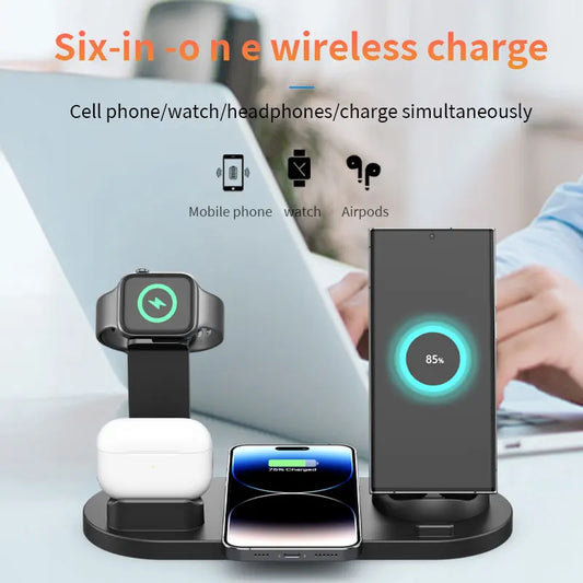 2025 Hot Selling Multifunctional Wireless Charger 6 in 1 Fast Charging Desktop  Charger Station for Earbuds Phone Watch