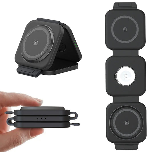 Three-in-One Digital Display Wireless Charging Station for Phone Earphone Watch 25A Output Current Desktop Fireproof Packaged