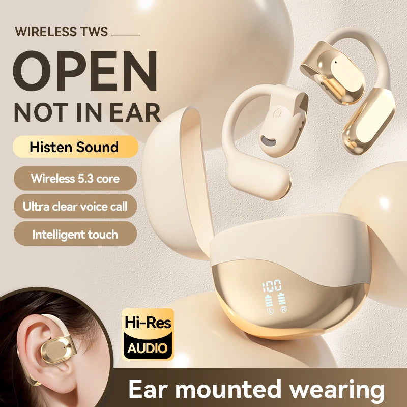 2025 Open-ear AI Stereo TWS Earbuds for Business Travel Digital Display Battery Indicator Large Capacity Headphones