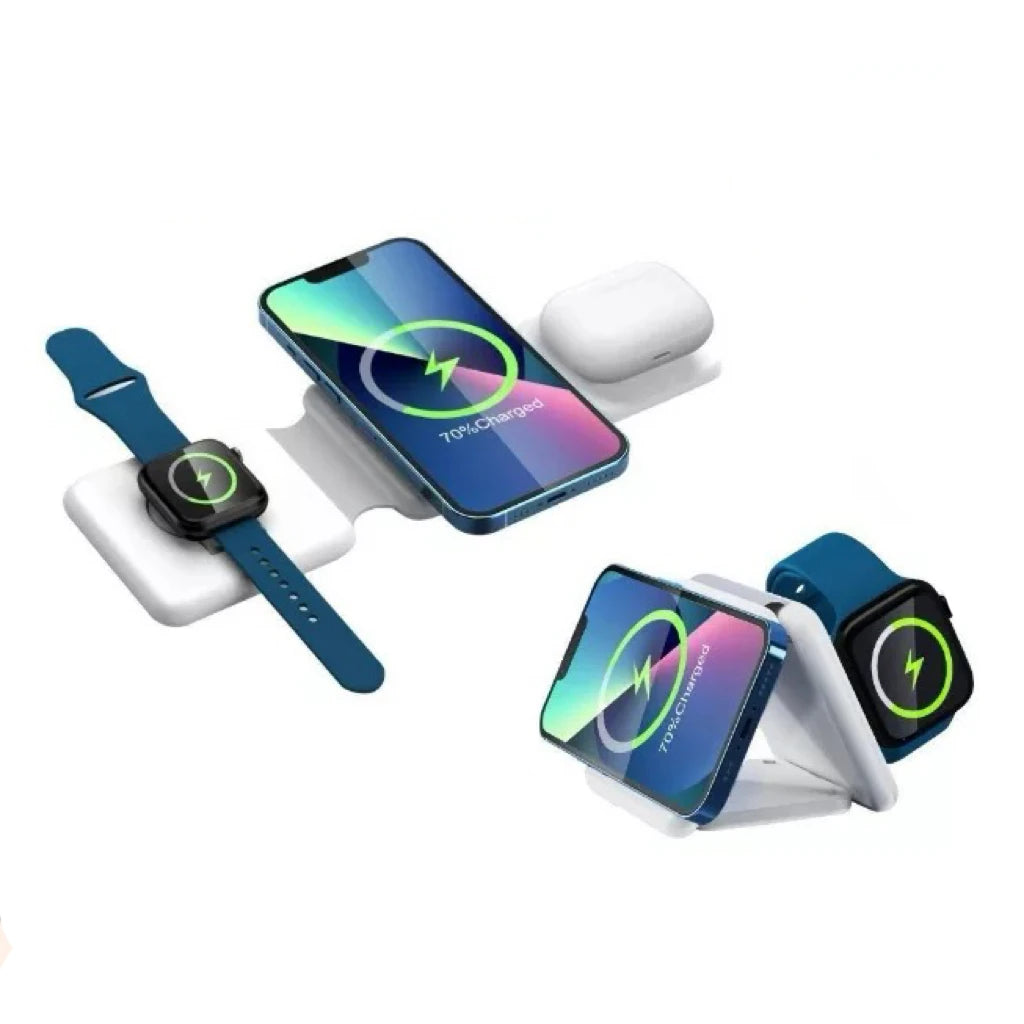 3-in-1 Magnetic Wireless Charger for iPhone 15 14 13 12 Watch with 15W Fast Charging Foldable Stand Wood Dock Station