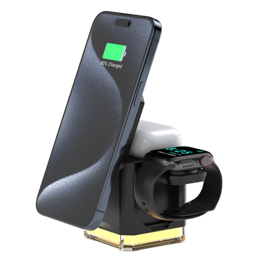 Corporate Gift Set Multifunctional Strong Magnetic 15W With Night Light Wireless Charger 3 in 1 for iphone 16 15 14 Custom Logo
