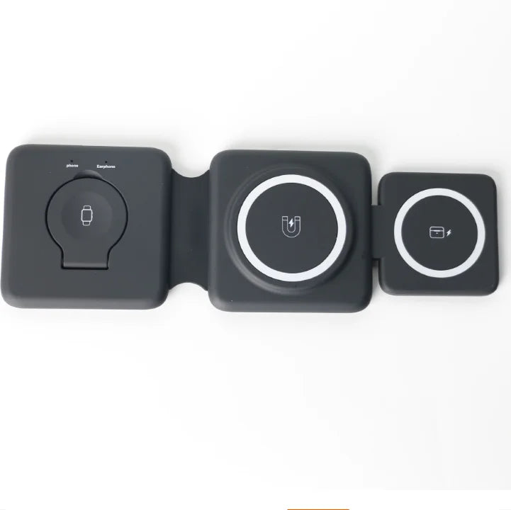 3-in-1 Magnetic Wireless Charger for iPhone 15 14 13 12 Watch with 15W Fast Charging Foldable Stand Wood Dock Station