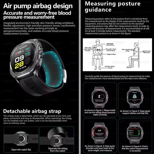 2025 New Guhuavm Air Pump Airbag Accurate Measure Smart Watch Men Micro Physical Examination Blood Pressure Sport SmartWatches