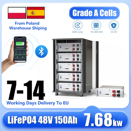 LiFePO4 48V 150Ah 7.6KW Lithium Battery Bluetooth 51.2V 100Ah 200Ah 6000+Cycles In Parallel CAN/RS485 EU No Tax- Fast delivery
